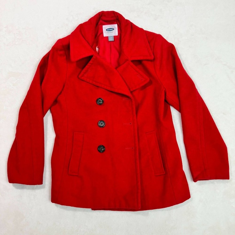 Old Navy Women's M Peacoat Red Double Breasted Button Lined Pockets Collar